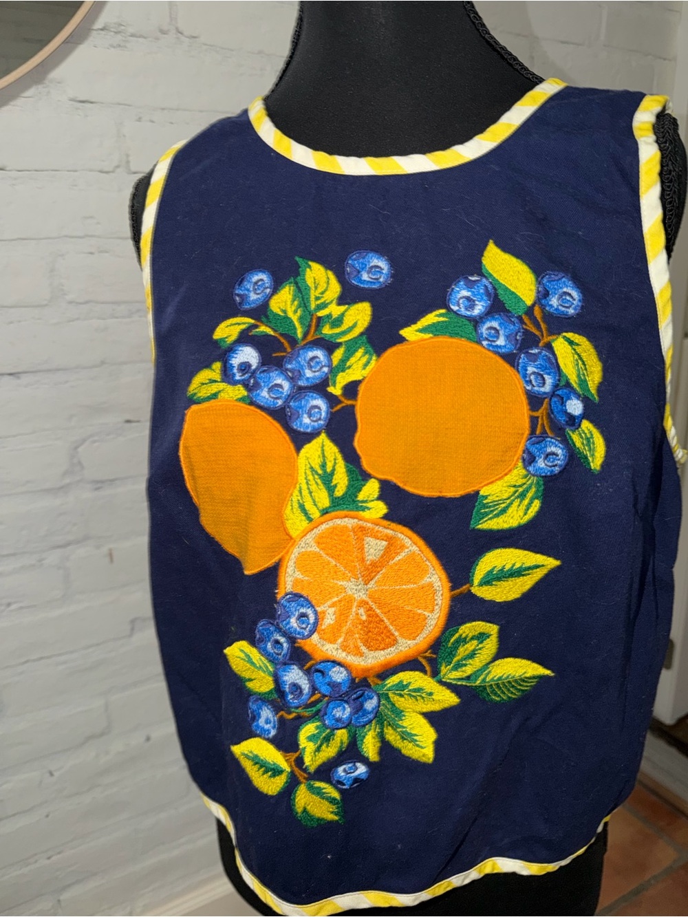 Maeve Navy Fruit Patch Tank Top with Yellow Trim